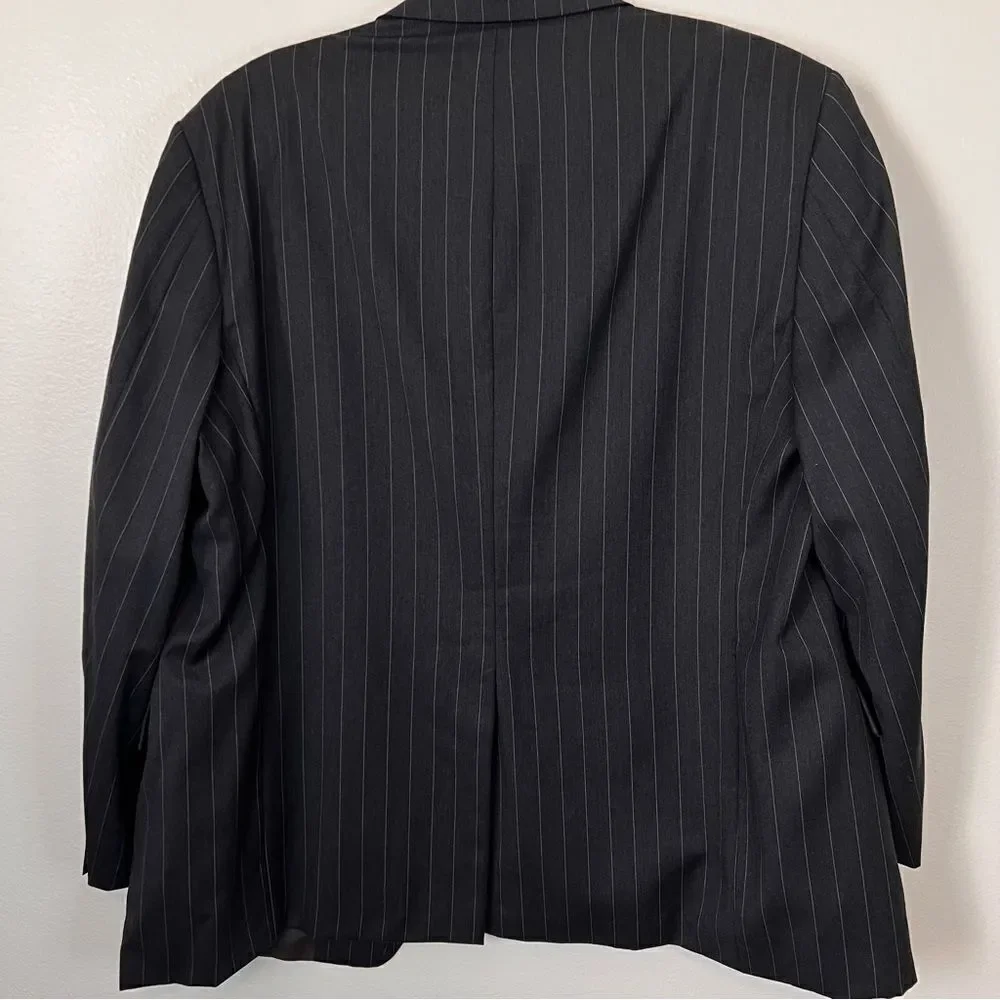 Burberry London Suit Jacket Men's Black Pin Stripe Wool 2 Button Size 40R Flaw